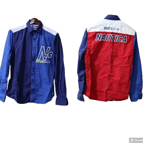 Nautica Blue Sail Classic Fit Red White & Blue Sailing Shirt Small - Picture 1 of 9